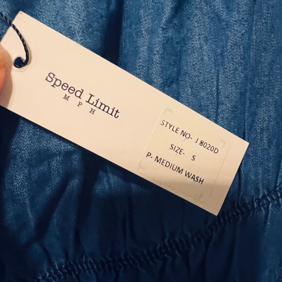 Speed Limit MPH-NWT-Denim/Jean Stretchy Rouching Waist Poet Sleeve-Ruffles-Small - Picture 12 of 16